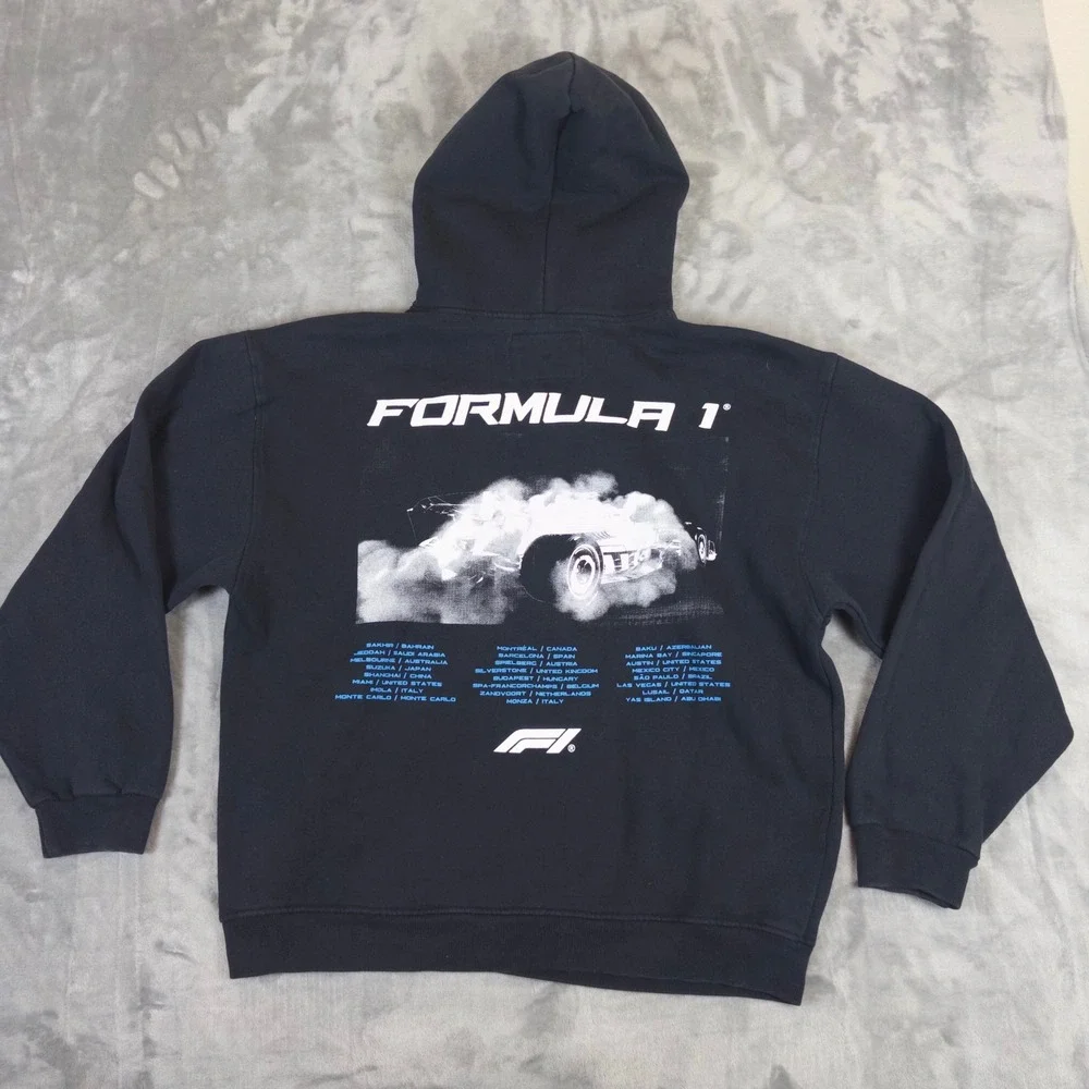 PacSun Formula 1 Hoodie Mens L Black Graphic Racing Grand Prix F1 Sweatshirt